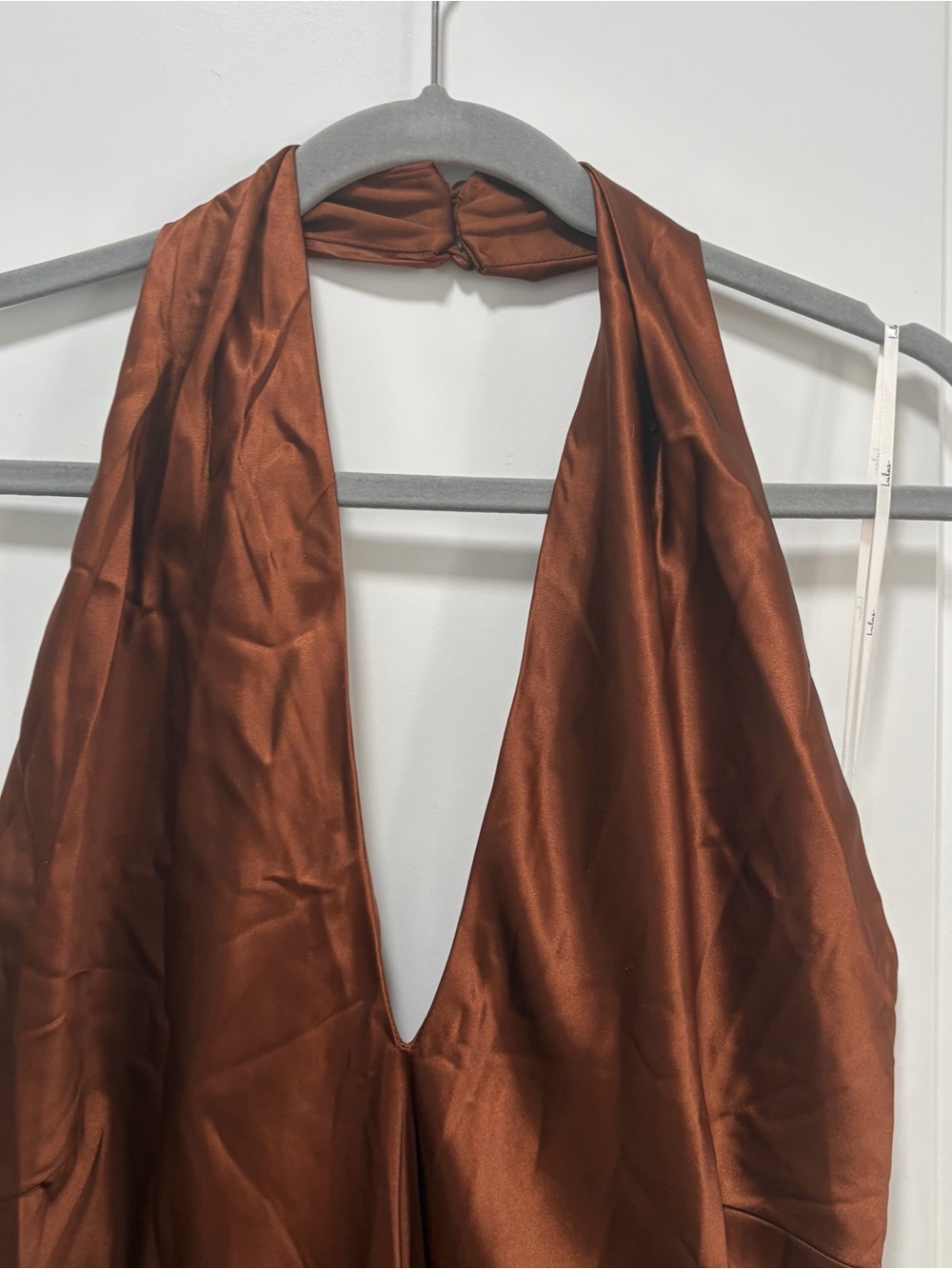 Lulus Beyond Classy NWT size Small Brown Satin Halter Mini Dress - Picture 4 of 15